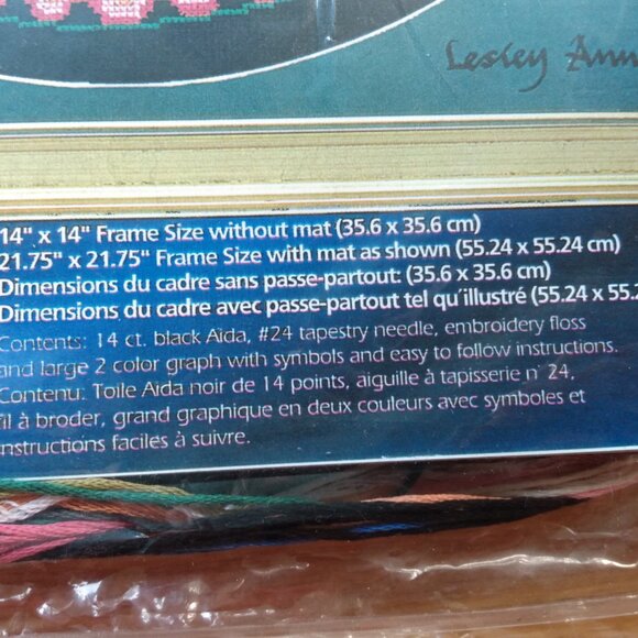 Vintage 90s Cat Cross Stitch Kit with Cloth, Chart and Floss "Becky on Hexagons" - Picture 4 of 8